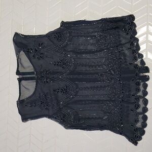 Vintage Black Beaded Sleeveless Top